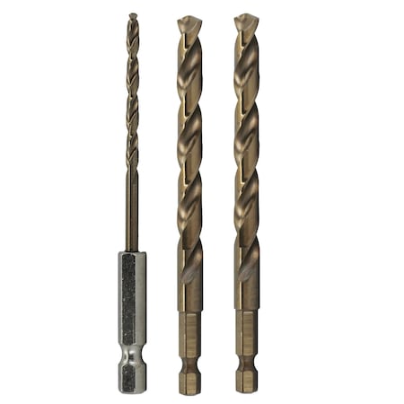 Drill America 3 Piece Cobalt Quick Change Hex Shank Drill Bit Set (1/8" - 1/4") POUCOHEX3