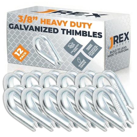 Jrex Safety Galvanized Steel Thimbles for Wire Rope - 3/8", 12PK GCT38-JR-12PK