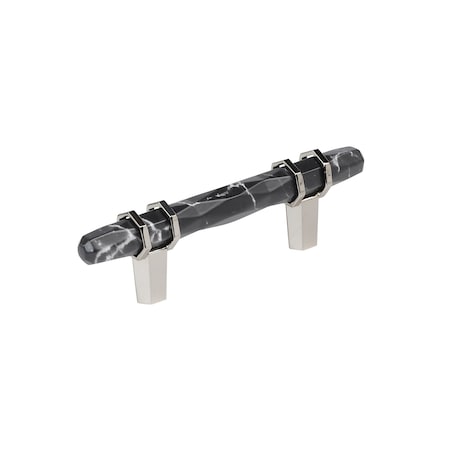 Amerock Carrione 3 inch 76mm Center-to-Center Marble Black/Polished Nickel Cabinet Pull BP36639MBKPN