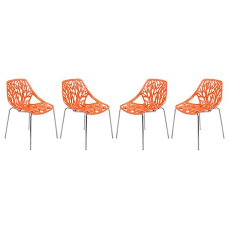 Leisuremod Modern Asbury Dining Chair with Chromed Legs, Orange, 4PK AC16OR4