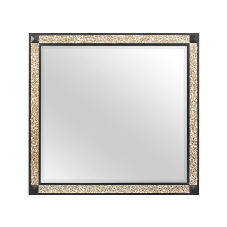 Homeroots 36" Black And Gold Faux Crystal And Wood Dresser Mount Framed Mirror 564629