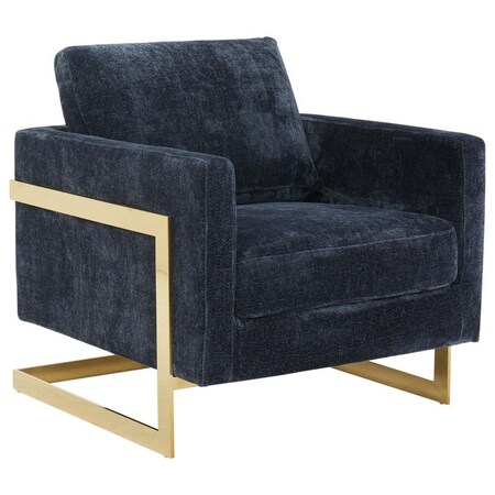 Leisuremod Lincoln Boucle Fabric Accent Armchair, Gold Stainless Steel Frame & Removable Back Cushion, Blue LA31-B-BU
