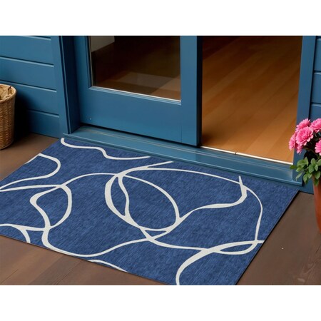 Homeroots 3' X 5' Navy Blue And Ivory Abstract Washable Indoor Outdoor Area Rug 597493