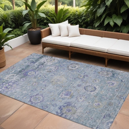 Homeroots 9' X 12' Sky Blue Purple And Gray Floral Washable Indoor Outdoor Area Rug 604100