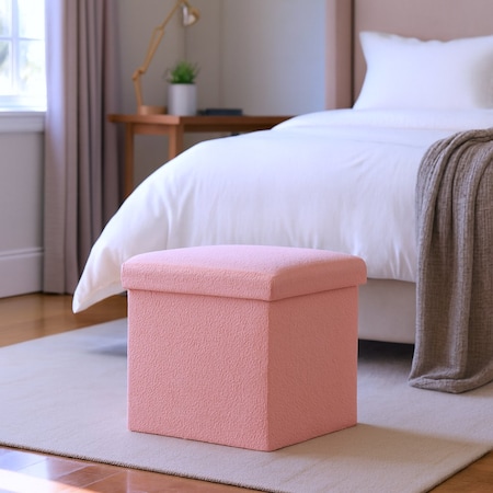 Homeroots 12" Pink Boucle Cube Storage Ottoman 590486