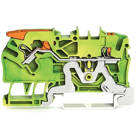 Wago Terminal Block, 2.51" L, Green; Yellow 2102-5207
