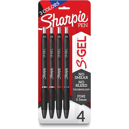 Sharpie S-Gel Pens, 0.5 mm Pen Point, Blue, Black, Red Ink, Gel-based, Black Barrel, 6PK 2116199