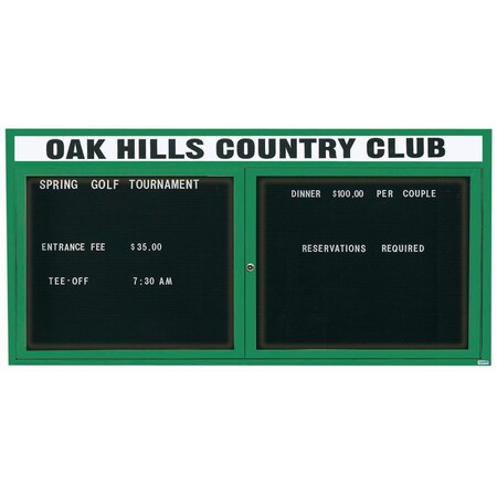 Aarco Illuminated Enclosed Letter Board Directory w/ Powder Coated Green Al Frame and Header, 36''Hx72''W ADC3672HIG