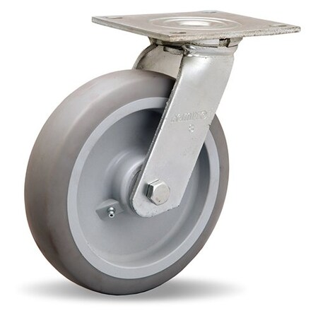 Hamilton Medium Service Swivel Caster, 8" x 2" Versa-Tech Gray Rubber (65A) on Polyolefin Wheel S-MS-8TE