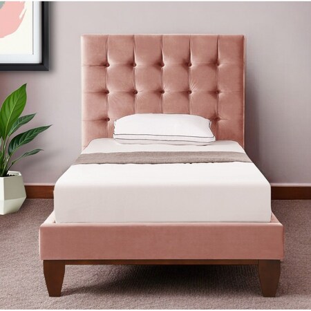 Homeroots Blush Solid Wood Full Tufted Upholstered Velvet Bed 544906