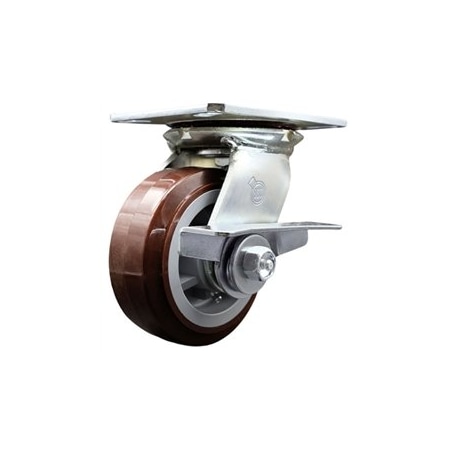Service Caster 5 Inch Heavy Duty Polyurethane Caster with Ball Bearing and Brake SCC-35S520-PPUB-SLB