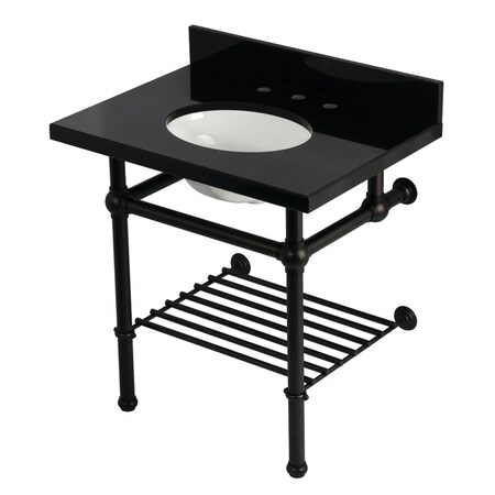 Kingston Brass 30-Inch Black Granite Console Sink with Brass Legs and Shelf, 8-Inch, 3-Hole KVPK3030KBB5