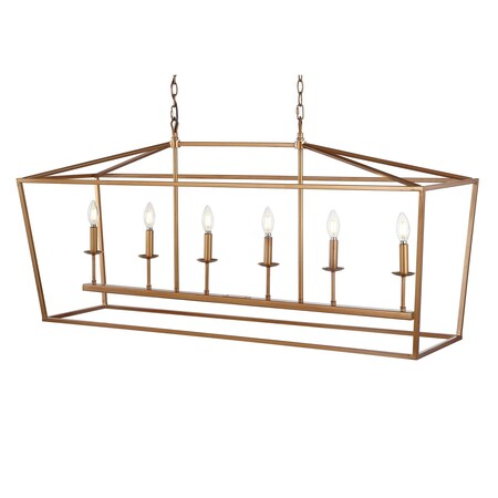 Jonathan Y Pagoda 49" 6-Light Classic Traditional Metal Linear Cage Lantern LED Pendant, Antique Gold JYL7439B