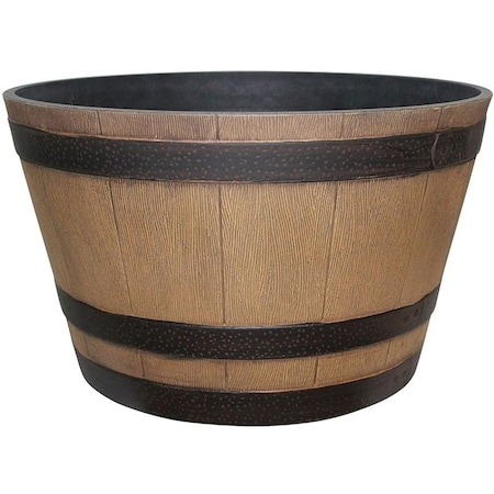 Southern Patio Planter, 13.04 in H, 22.24 in W, 22.24 in D, Round, Whiskey Barrel Design, Resin, Natural Oak HDR-055471
