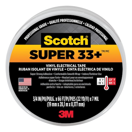 Scotch Super 33+ Vinyl Electrical Tape, 6132-BA-10, 3/4 x 66' x 0.00719 mm x 20, 1 m x 0.177 mm, 10PK 6132-BA-10