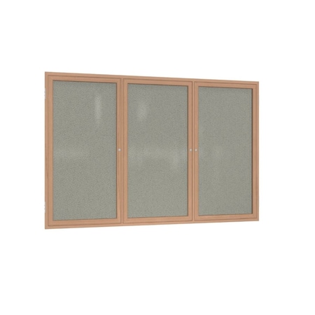 Ghent 3 Door Enclosed Fabric Bulletin Board, Oak Wood Frame, 4'H x 8'W, Taupe PW34896F-96