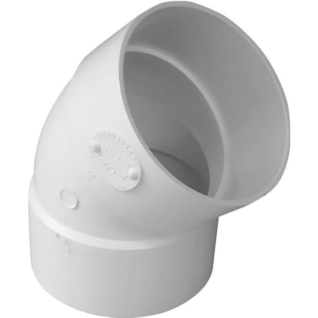 Genova IPEX Sewer Pipe Elbow, 3 in, Hub, 45 deg Angle, PVC, White 414183BC