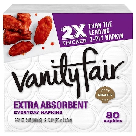 Vanity Fair 35236 Extra Absorbent Napkin, 6.38 in L, 6.38 in W, 2-Ply, Paper 35341