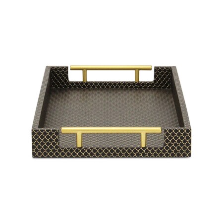 Homeroots 16" Black And Gold Geometric Print Handmade Serving Tray 625657