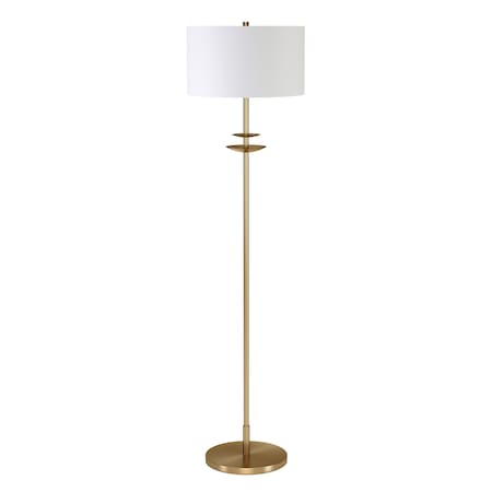 Homeroots 63" Brass Traditional Shaped Floor Lamp With White Frosted Glass Drum Shade 523480