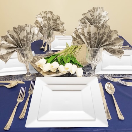 Smarty Had A Party White Square Plastic Plates Dinnerware Value Set (120 Dinner Plates + 120 Salad Plates), 240PK 6919VP-CASE