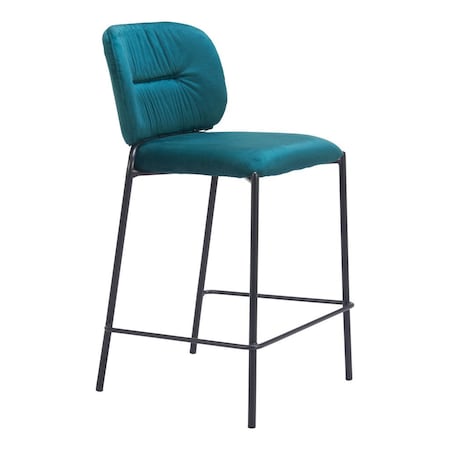 Homeroots Set of Two 25" Green and Black Velvet and Steel Counter Height Bar Chairs, 2PK 564999