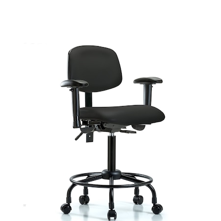 Blue Ridge Ergonomics Bench Chair, RT Tilt, AA Cast, Vinyl, BLK, 6-Way Adjustable, 22" to 29" Height, Black BR-VMBCH-RT-T1-A1-RC-8540