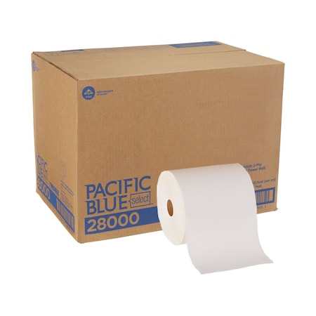 Georgia-Pacific Pacific Blue Select Hardwound Paper Towels, 2 Ply, Continuous Roll Sheets, 350 ft, White, 12 PK 28000