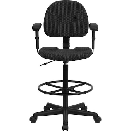Flash Furniture Contemporary Drafting Chair, 20" L 42-3/4" H, Adjustable Padded, Fabric Seat BT-659-BLK-ARMS-GG