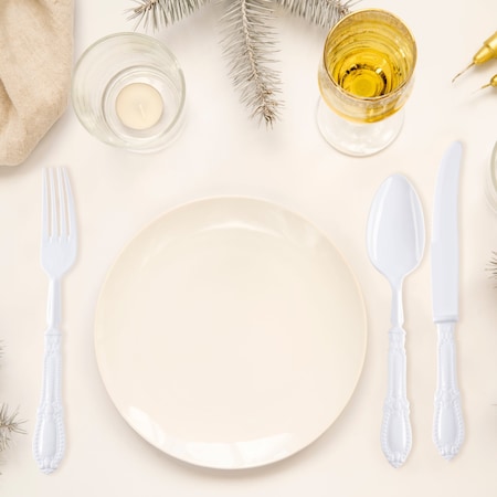 Smarty Had A Party White Baroque Disposable Plastic Cutlery Set - 480 Spoons, 480 Forks and 480 Knives, 1440PK 8330-WH-CS-CASE