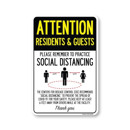 Signmission Public Safety, Residents And Guests Practice Social Distancing, 14in X 10in, OS-NS-A-1014-25401 OS-NS-A-1014-25401