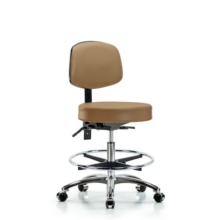 Blue Ridge Ergonomics Vin Stool with Back Chrome-Medium Bench Ht with Chrome Foot RingandCasters in Taupe Trailblazer Vin BR-VMBST-CR-T0-CF-CC-8584