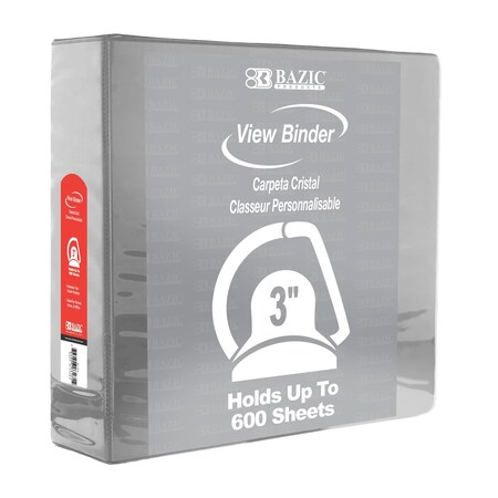 Bazic Products Slant D Ring View Binder with 2 Pockets, 3", Gray 4161