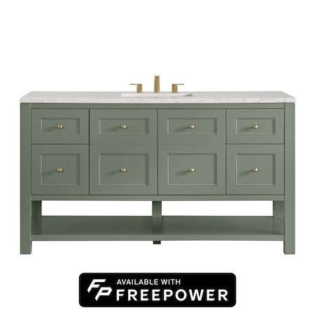 James Martin Vanities Breckenridge 60 in. Single Vanity, Smokey Celadon, w/ 3 CM Eternal Jasmine Pearl Silestone Top 330-V60S-SC-FEJP