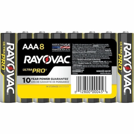 Rayovac Ultra ALAAA-8J Alkaline Battery, Alkaline, 1.5 VDC, 1200 Ah, AAA Alkaline E302362500