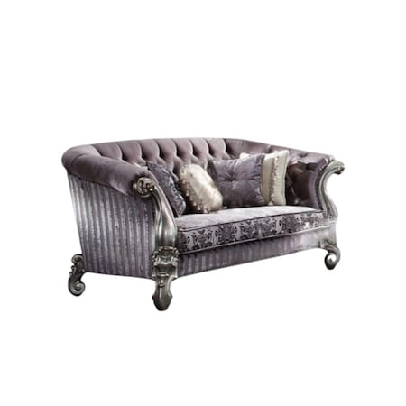 Homeroots 76in Purple And Platinum Velvet Loveseat and Toss Pillows 515709