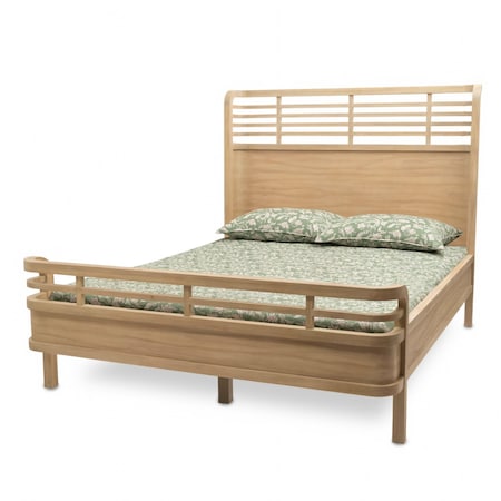 Homeroots Brown Carved Geometric Solid Wood Queen Bed Frame 571397