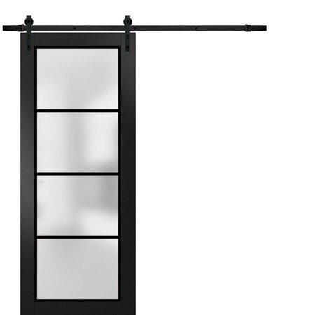 Sartodoors Sturdy Barn Door Frosted Tempered Glass Planum 2132 Black 42x80 Solid Core Modern Interior PLANUM2132BD-B-BLK-42 x 80