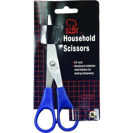 Chef Craft Household Scissor, 5-1/2 in OAL, Stainless Steel Blade, Contour-Grip Handle, Blue Handle 20998