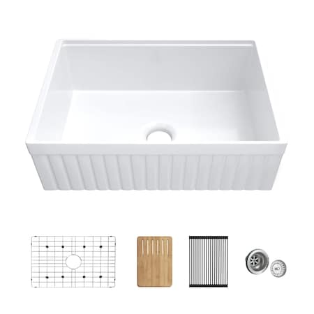 Kibi Pillar 30in Kitchen Farmhouse Fireclay Workstation Sink K2-SF30PIT