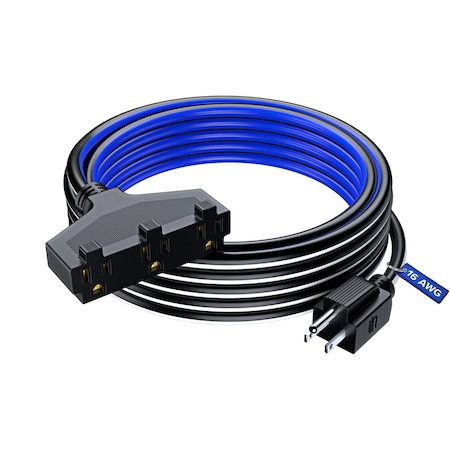 Maximm 25ft 16AWG 3-Outlet Extension Cord, ETL, Black/White/Blue C-BK/WH/BL-PI-BK-3O-25FT