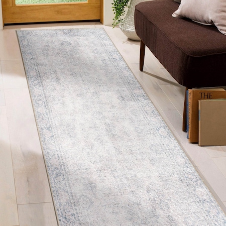 World Rug Gallery Transitional Distressed Vintage Machine Washable Runner Rug 2 ft 6 in x 7 ft Blue 6036BLUE2X7