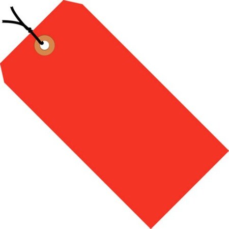Box Packaging Shipping Tags, Pre Strung, #8, 6-1/4"L x 3-1/8"W, Fluorescent Red, 1000/Pack G12082C