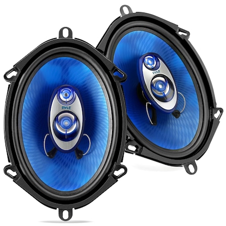 Pyle Pyle 5 in x 7 in Car Sound Speaker (Pair) - Blue Poly Cone, 3-Way 300W, 4 Ohm, 1" ASV Voice Coil PL573BL