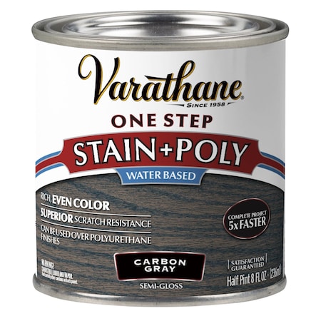 Varathane One Step Water-Based Wood Stain and Polyurethane, Carbon Gray, 1/2 Pint 384362