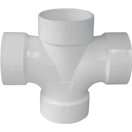 Canplas DWV Double Sanitary Pipe Tee, 2 x 2 x 1-1/2 x 1-1/2 in, Hub, PVC, White 192188
