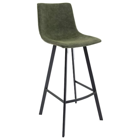 Leisuremod Elland Modern Upholstered Leather Bar Stool with Iron Legs and Footrest, Olive Green ES29G