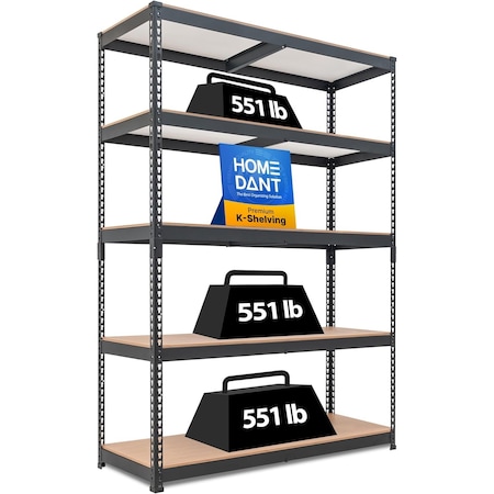Homedant 5-Tier Boltless Heavy Duty Metal Shelving Unit, 47.7"W x 18.2"D x 71.3"H, Black 805902