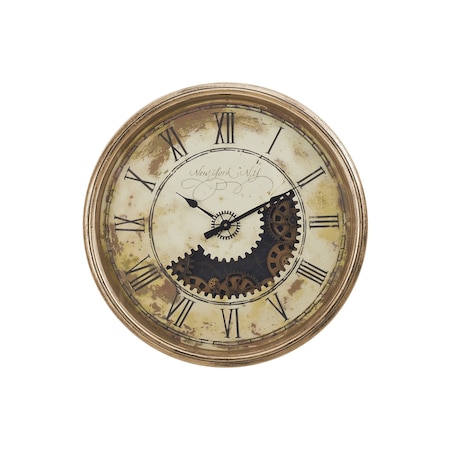 Monarch Specialties Clocks, 30'' Round, Gear Mechanism, Large Oversized, Wall Clock, Antique Gold, Transitional I 9034