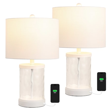 Jonathan Y Alexander 21 in. Modern Designer Metal and Water Glass LED Table Lamp w/USB-A and USB-C Chargin, 2PK JYL4058C-SET2